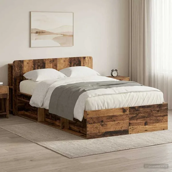 Cadre de lit avec rangement Bois ancien 120 x 190 cm