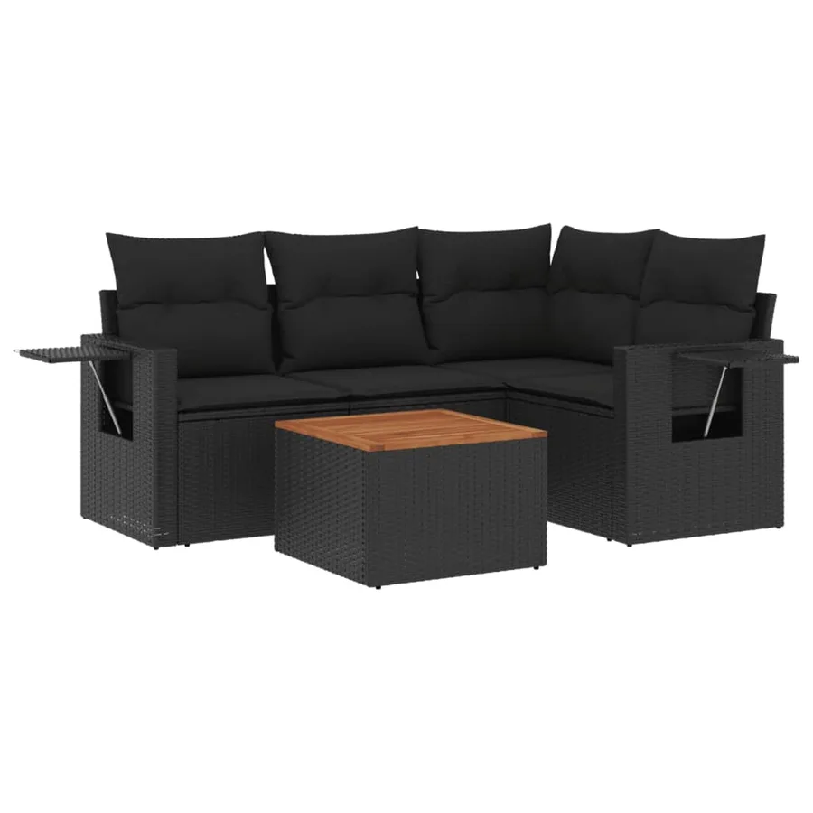 Salon de jardin 5 pcs avec coussins noir résine tressée - 2