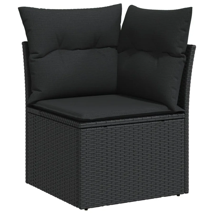 Salon de jardin 5 pcs avec coussins noir résine tressée - 4
