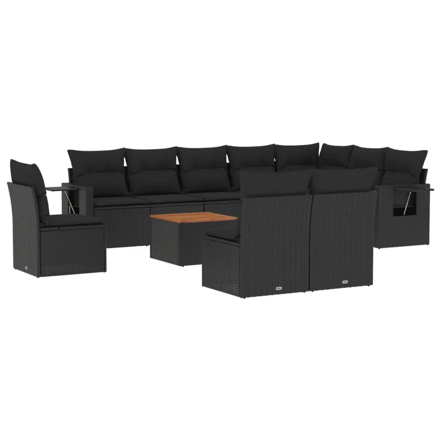 Salon de jardin 11 pcs avec coussins noir résine tressée - 2