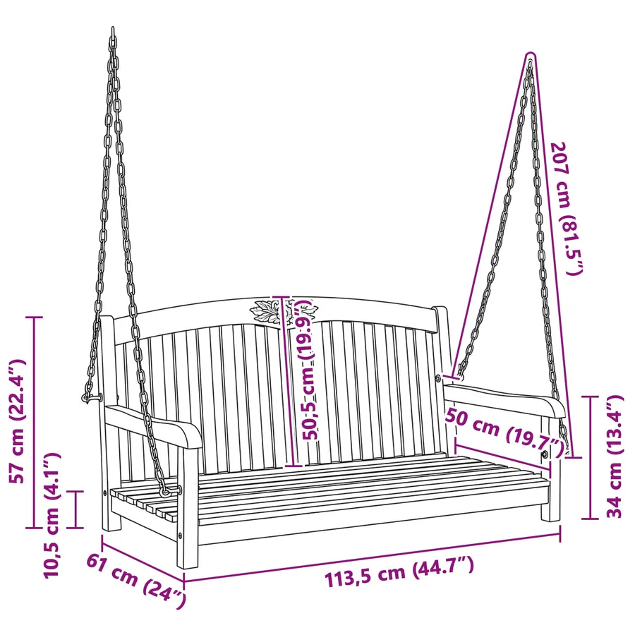 Banc Balançoire 114 x 61 x 61,5 cm Bois de teck massif Naturel - 8