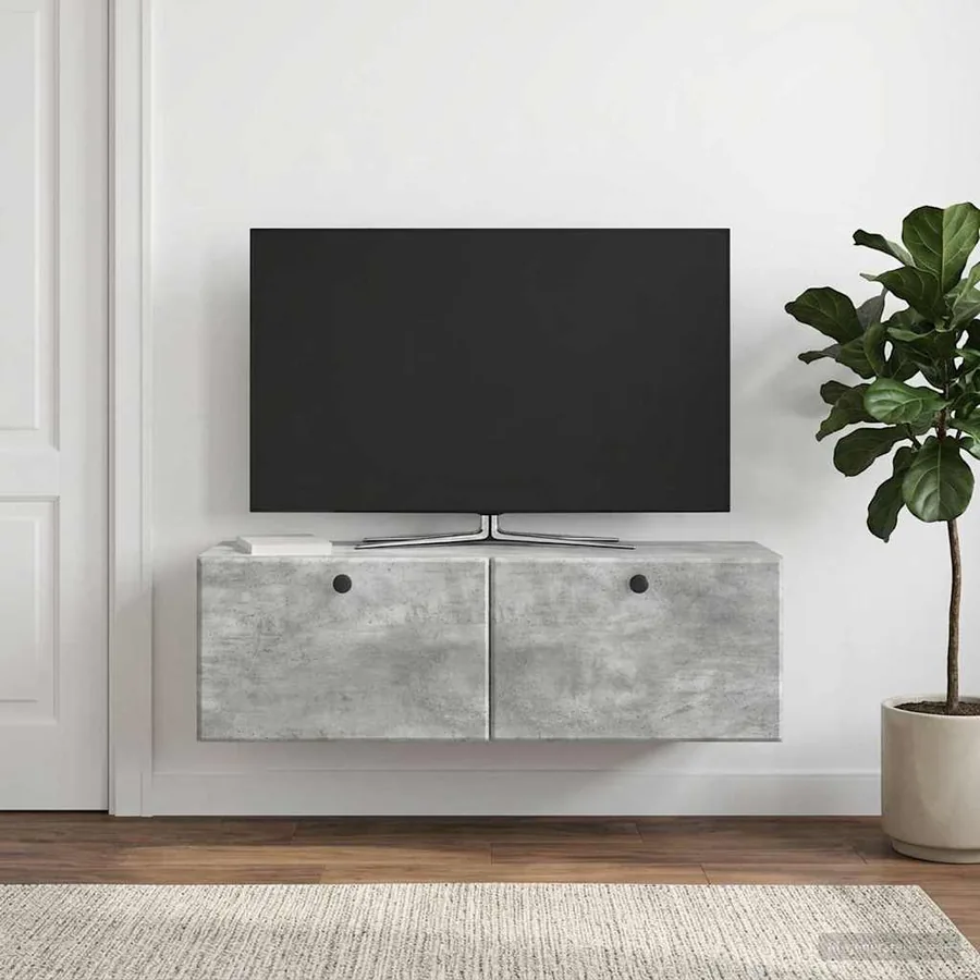 Meuble TV mural 98 x 31 x 30 cm Gris béton Bois d'ingénierie