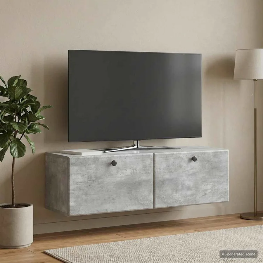 Meuble TV mural 98 x 31 x 30 cm Gris béton Bois d'ingénierie - 4