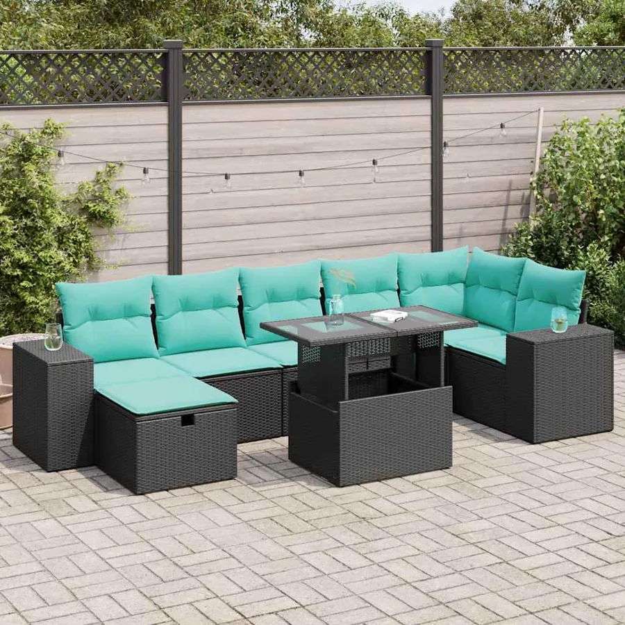 Salon de jardin avec coussins 8 pcs gris résine tressée acacia