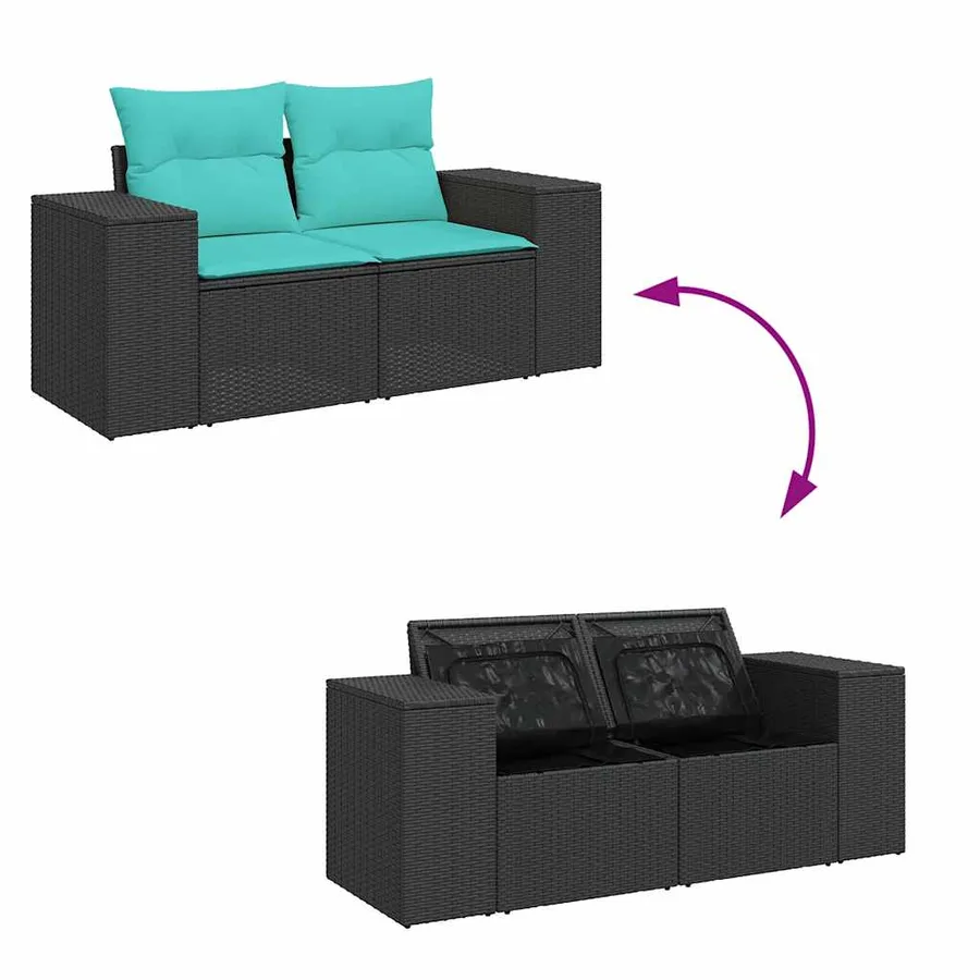 Salon de jardin avec coussins 8 pcs gris résine tressée acacia - 10