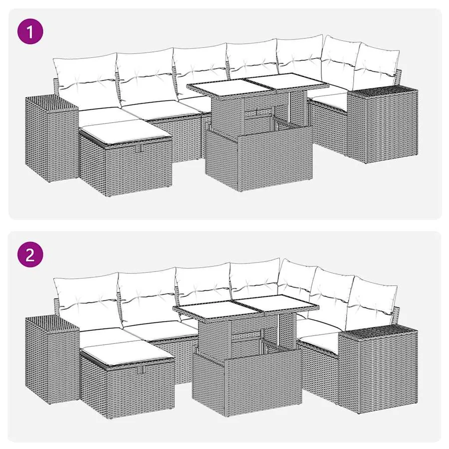 Salon de jardin avec coussins 8 pcs gris résine tressée acacia - 13