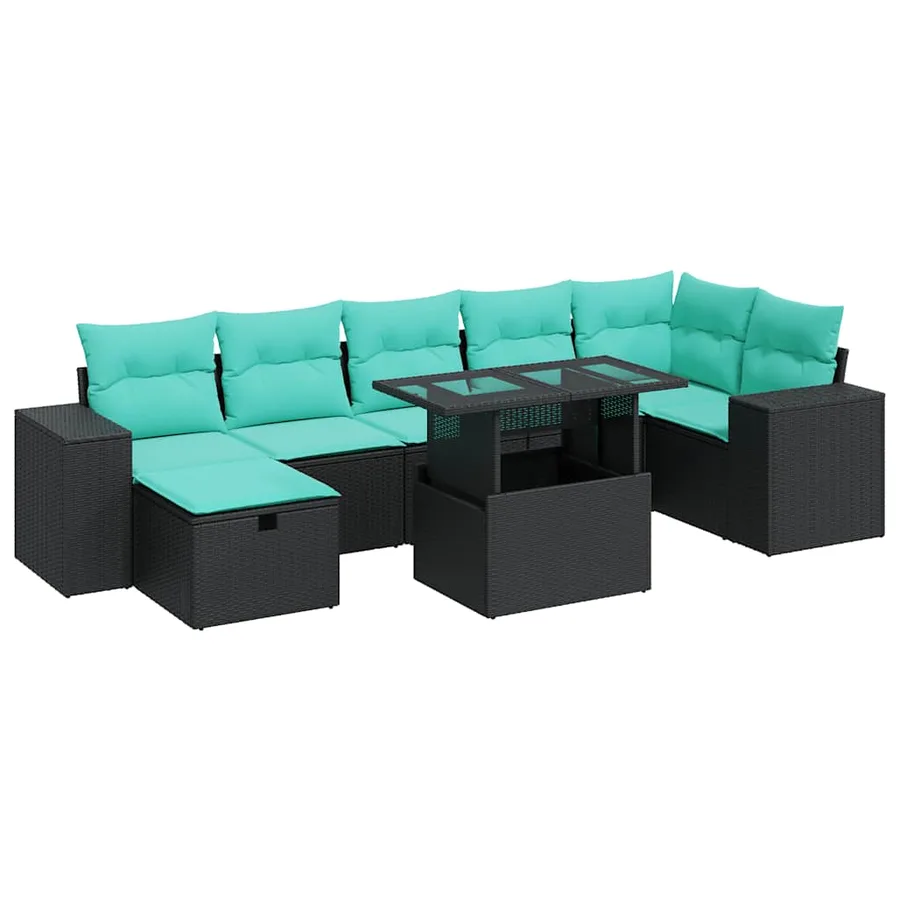 Salon de jardin avec coussins 8 pcs gris résine tressée acacia - 2