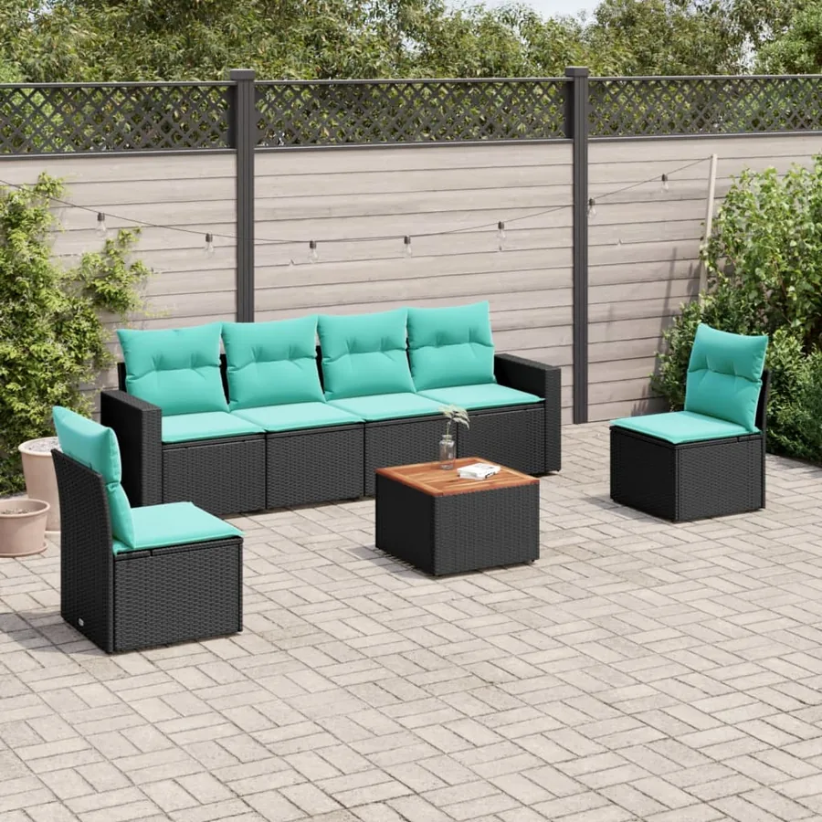 Salon de jardin 7 pcs avec coussins noir résine tressée 55 x 62 x 69 cm - 56,2 kg