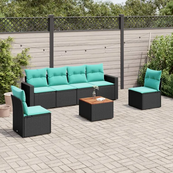 Salon de jardin 7 pcs avec coussins noir résine tressée 55 x 62 x 69 cm - 56,2 kg