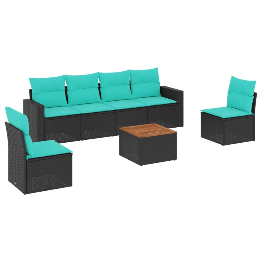 Salon de jardin 7 pcs avec coussins noir résine tressée 55 x 62 x 69 cm - 56,2 kg - 2