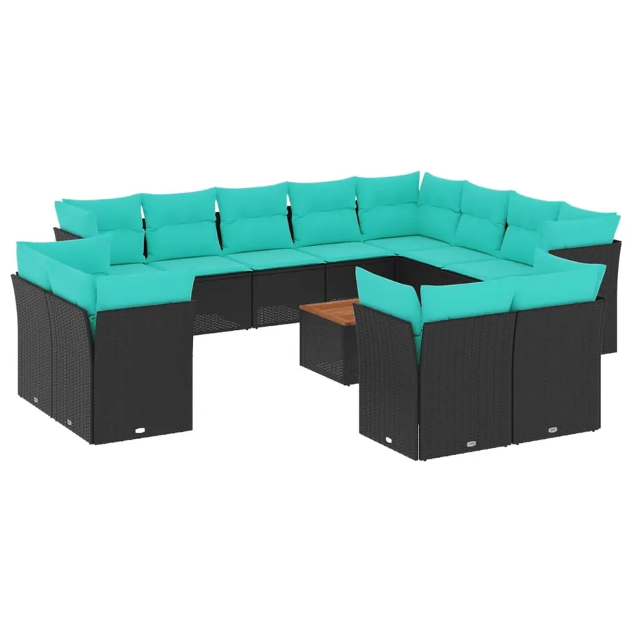Salon de jardin avec coussins 13 pcs noir résine tressée - 2