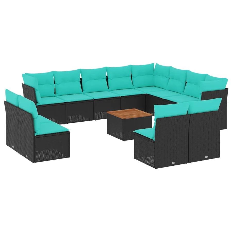 Salon de jardin avec coussins 13 pcs noir résine tressée - 2