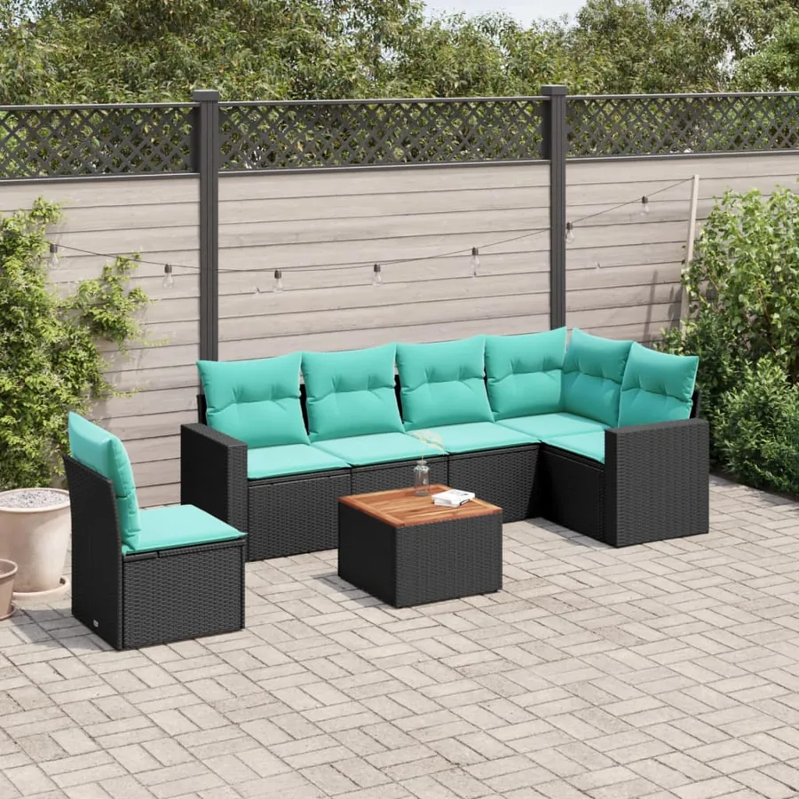 Salon de jardin 7 pcs avec coussins noir résine tressée 62 x 62 x 69 cm - 57,8 kg