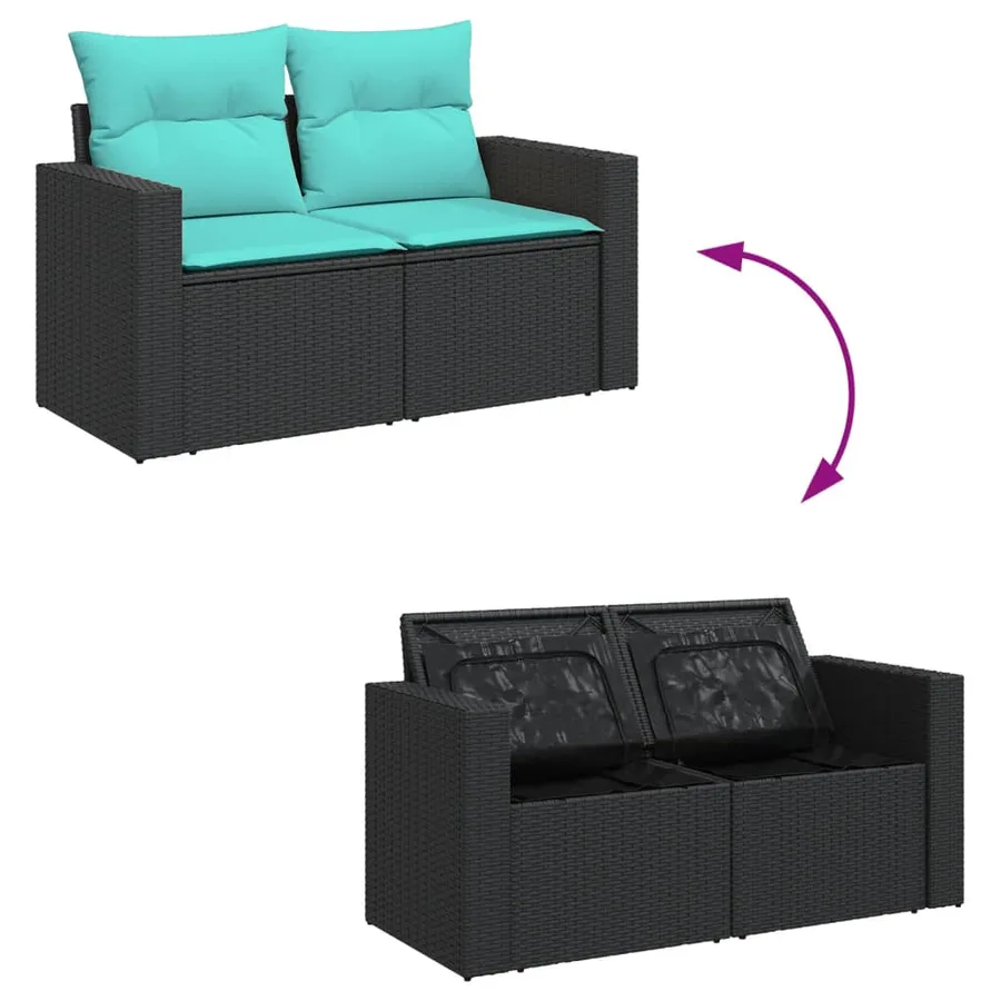 Salon de jardin 7 pcs avec coussins noir résine tressée 62 x 62 x 69 cm - 57,8 kg - 11