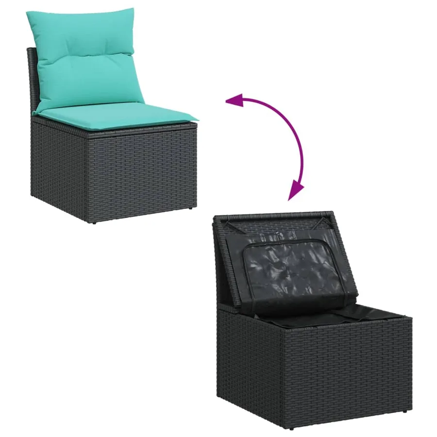 Salon de jardin 7 pcs avec coussins noir résine tressée 62 x 62 x 69 cm - 57,8 kg - 9
