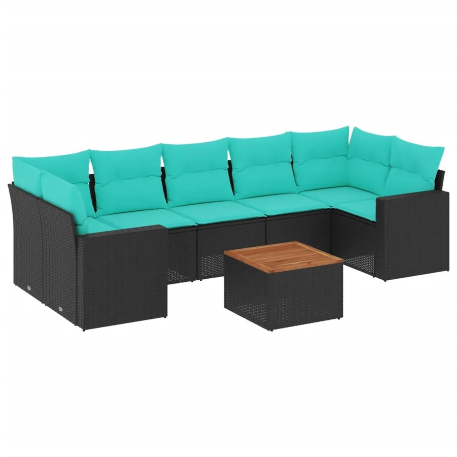 Salon de jardin 8 pcs avec coussins noir résine tressée - 2