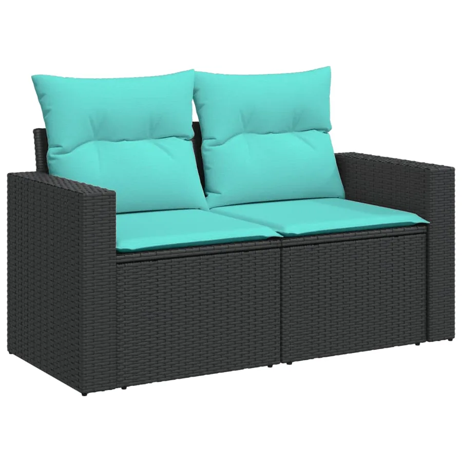 Salon de jardin 8 pcs avec coussins noir résine tressée - 5
