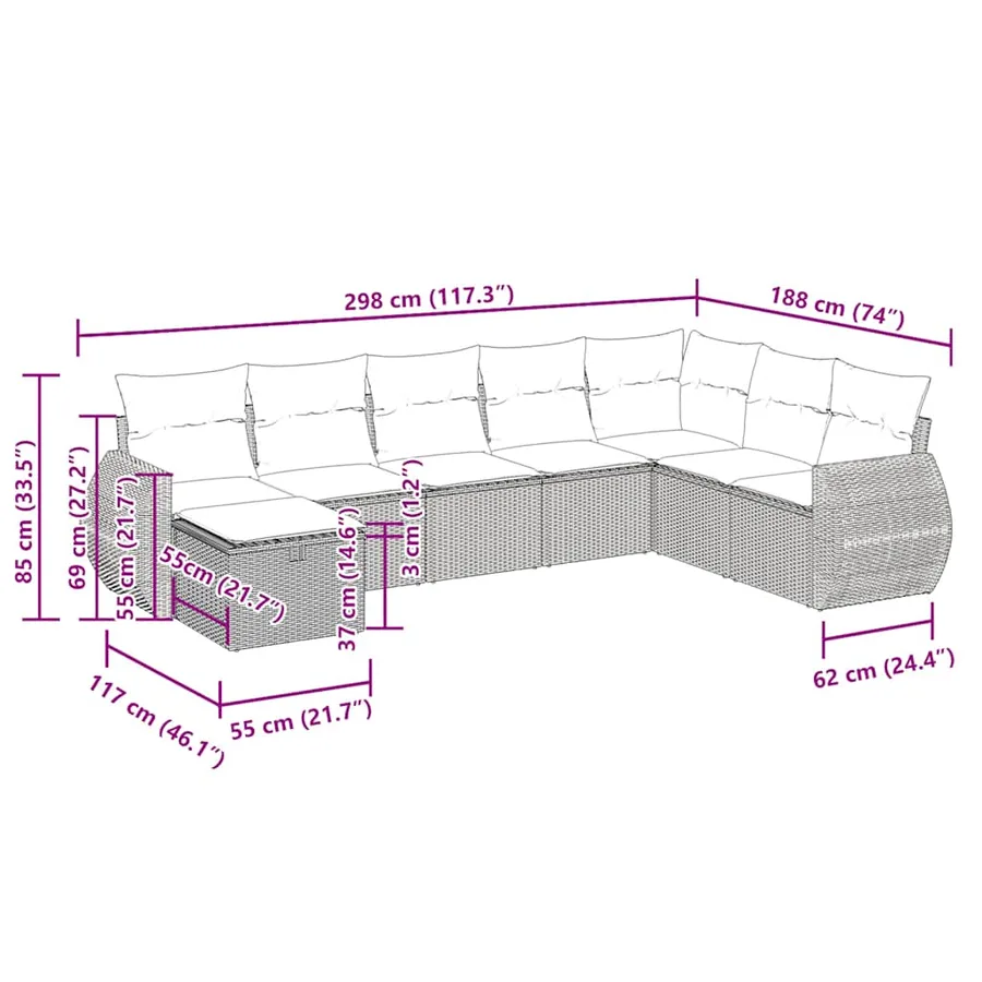 Salon de jardin 8 pcs avec coussins noir résine tressée - 13