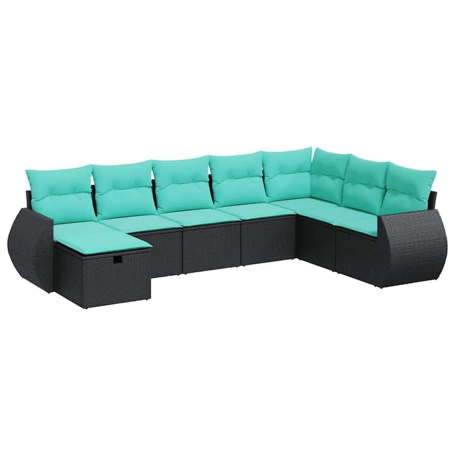 Salon de jardin 8 pcs avec coussins noir résine tressée - 2