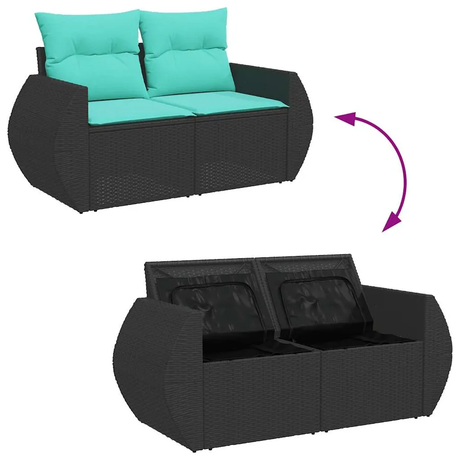 Salon de jardin 8 pcs avec coussins noir résine tressée - 9