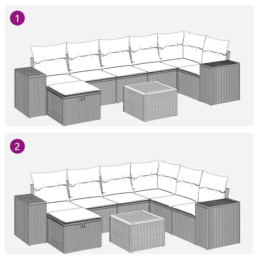 Salon de jardin 8 pcs avec coussins noir résine tressée - 12