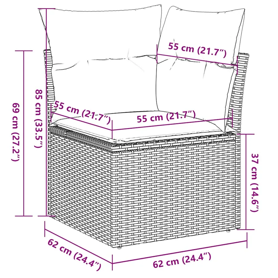 Salon de jardin 8 pcs avec coussins noir résine tressée - 19
