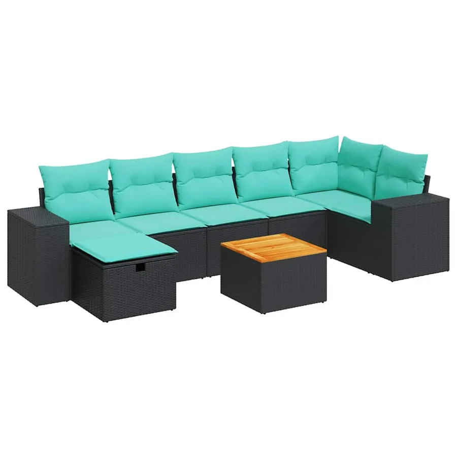 Salon de jardin 8 pcs avec coussins noir résine tressée - 2