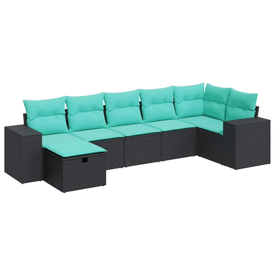 Salon de jardin 7 pcs avec coussins noir résine tressée 55 x 62 x 69 cm - 61,2 kg - 2