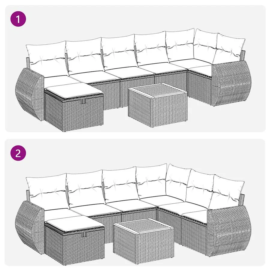 Salon de jardin 8 pcs avec coussins noir résine tressée - 12