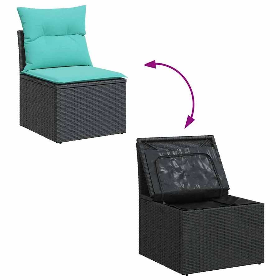 Salon de jardin 8 pcs avec coussins noir résine tressée - 8