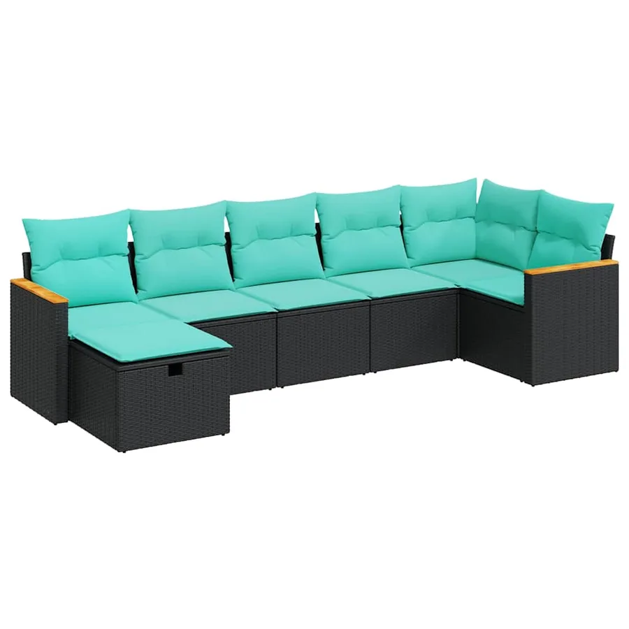 Salon de jardin 7 pcs avec coussins noir résine tressée 55 x 62 x 69 cm - 58,2 kg - 2