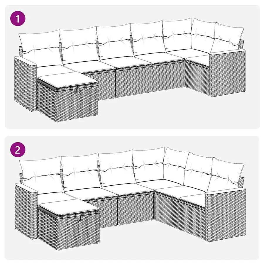 Salon de jardin 7 pcs avec coussins noir résine tressée 55 x 62 x 69 cm - 58,2 kg - 7