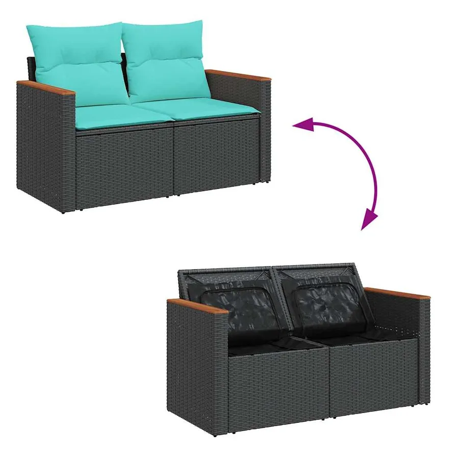 Salon de jardin 8 pcs avec coussins noir résine tressée - 11