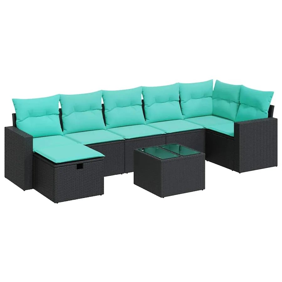 Salon de jardin 8 pcs avec coussins noir résine tressée - 2