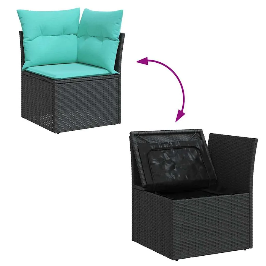 Salon de jardin 10 pcs avec coussins noir résine tressée acacia - 9