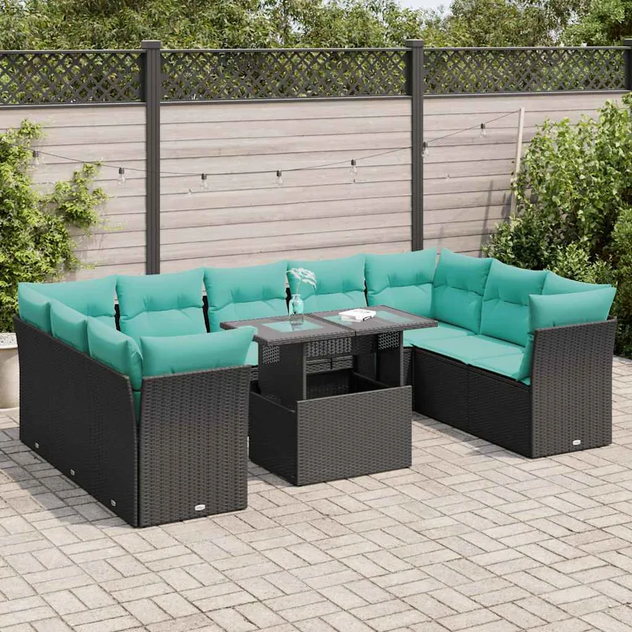 Ensemble de canapés de jardin 10 pcs et coussins rotin acacia
