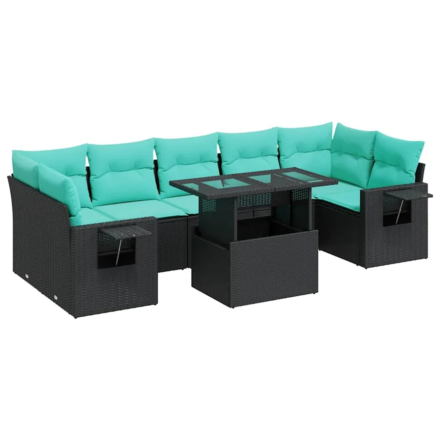 Salon de jardin 8pcs avec coussins noir résine tressée acacia - 2