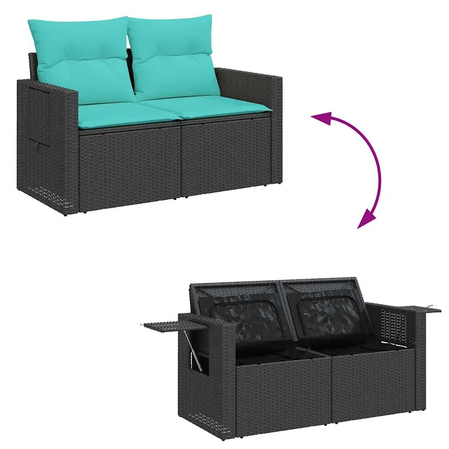 Salon de jardin 8pcs avec coussins noir résine tressée acacia - 9