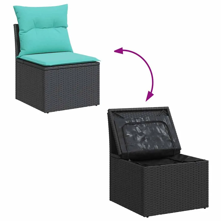 Salon de jardin 11 pcs avec coussins noir résine tressée - 9