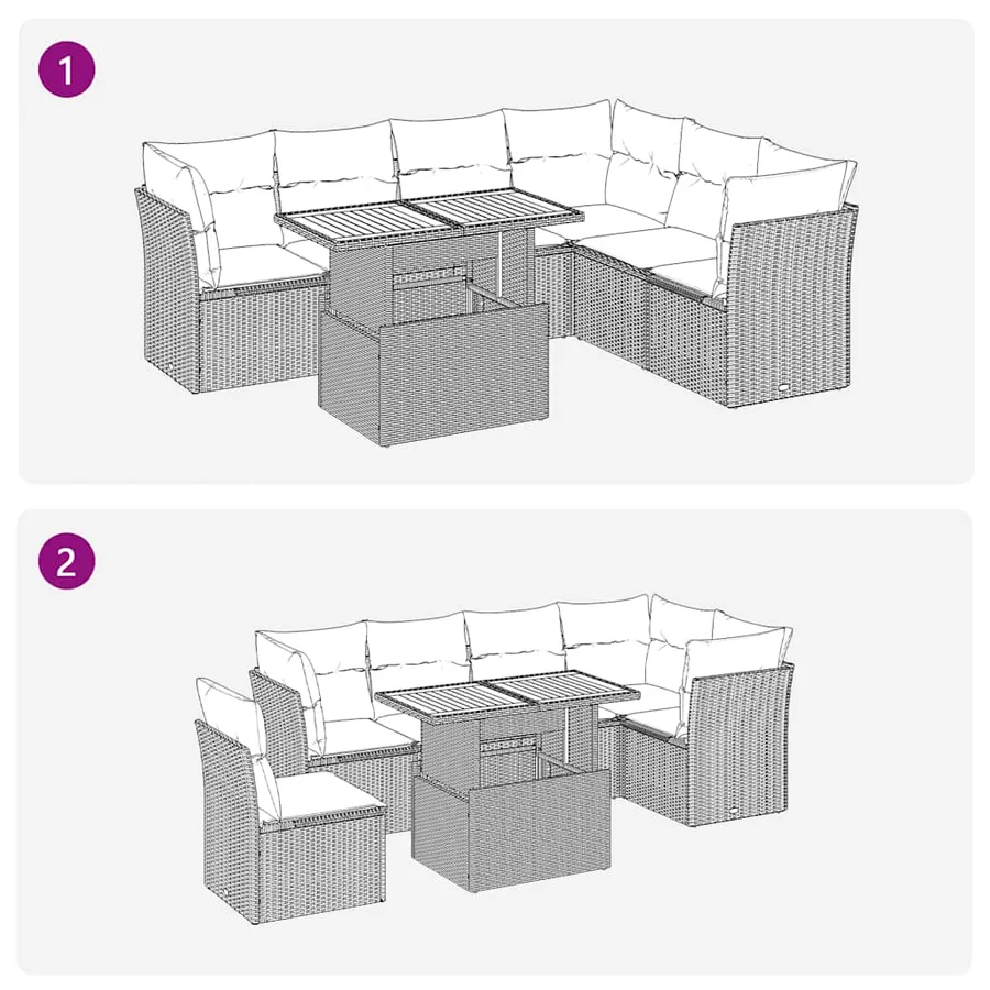 Salon de jardin 7 pcs avec coussins noir résine tressée 55 x 62 x 69 cm - 65,4 kg - 9