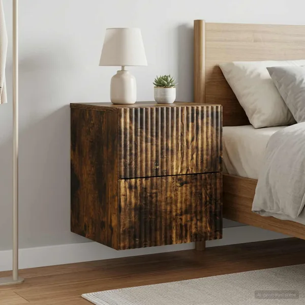 Cabinet de chevet mural 2 pcs Chêne fumé 33 x 34,5 x 40 cm