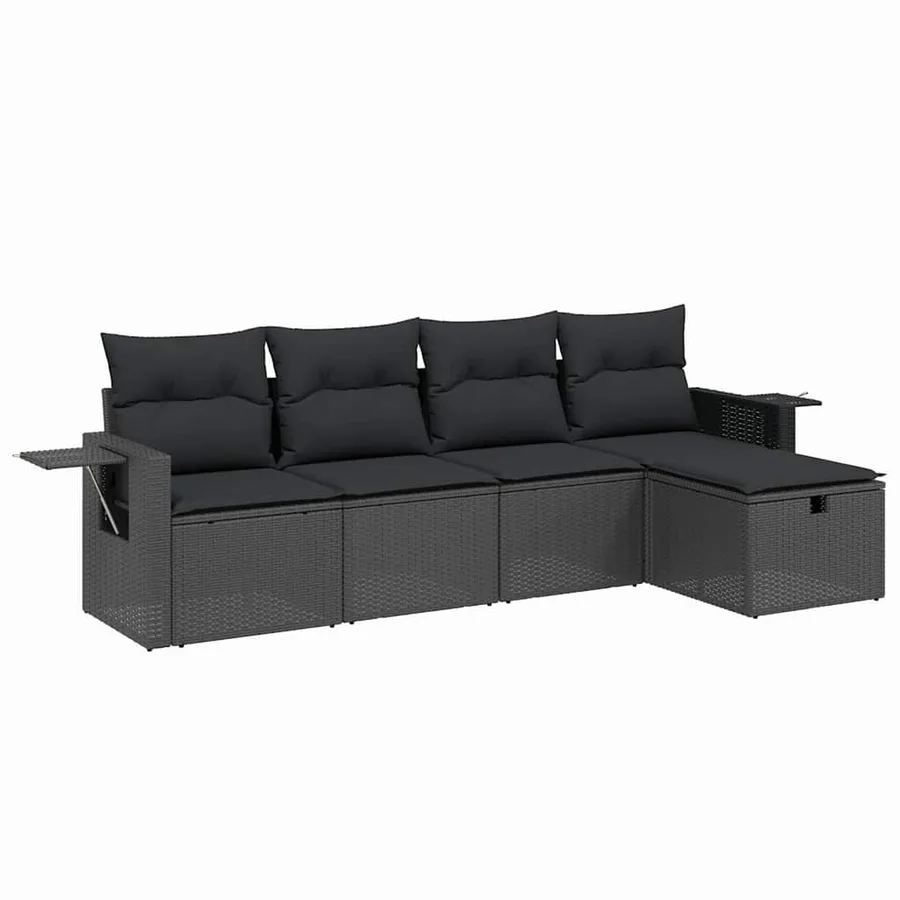 Salon de jardin 5 pcs avec coussins noir résine tressée - 2