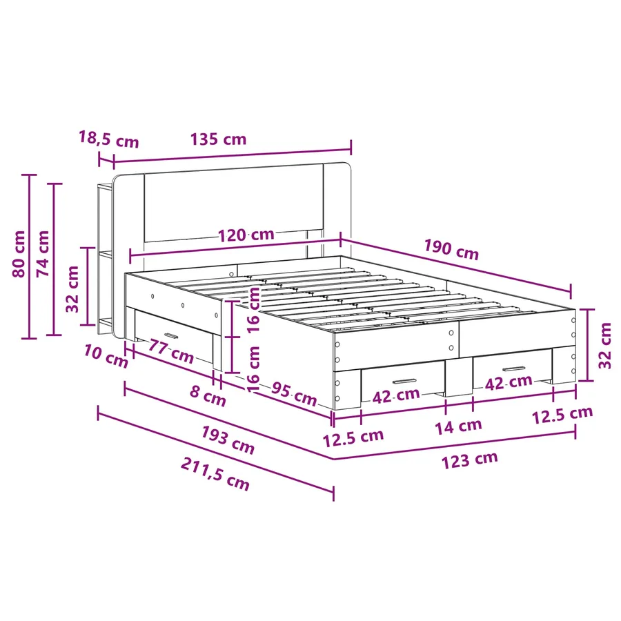 Cadre de lit avec rangement Sonoma gris 120 x 190 cm - 8