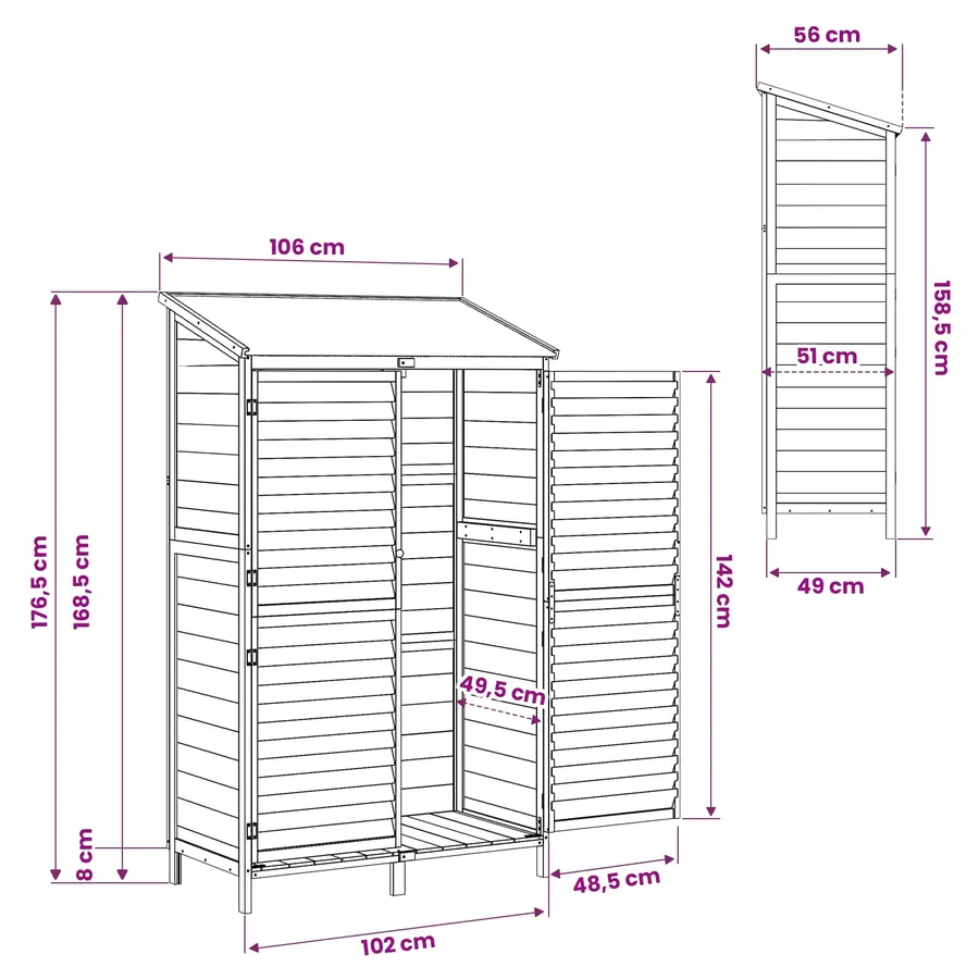Abri de jardin Blanc 106 x 56 x 176,5 cm Bois de Sapin Massif - 11