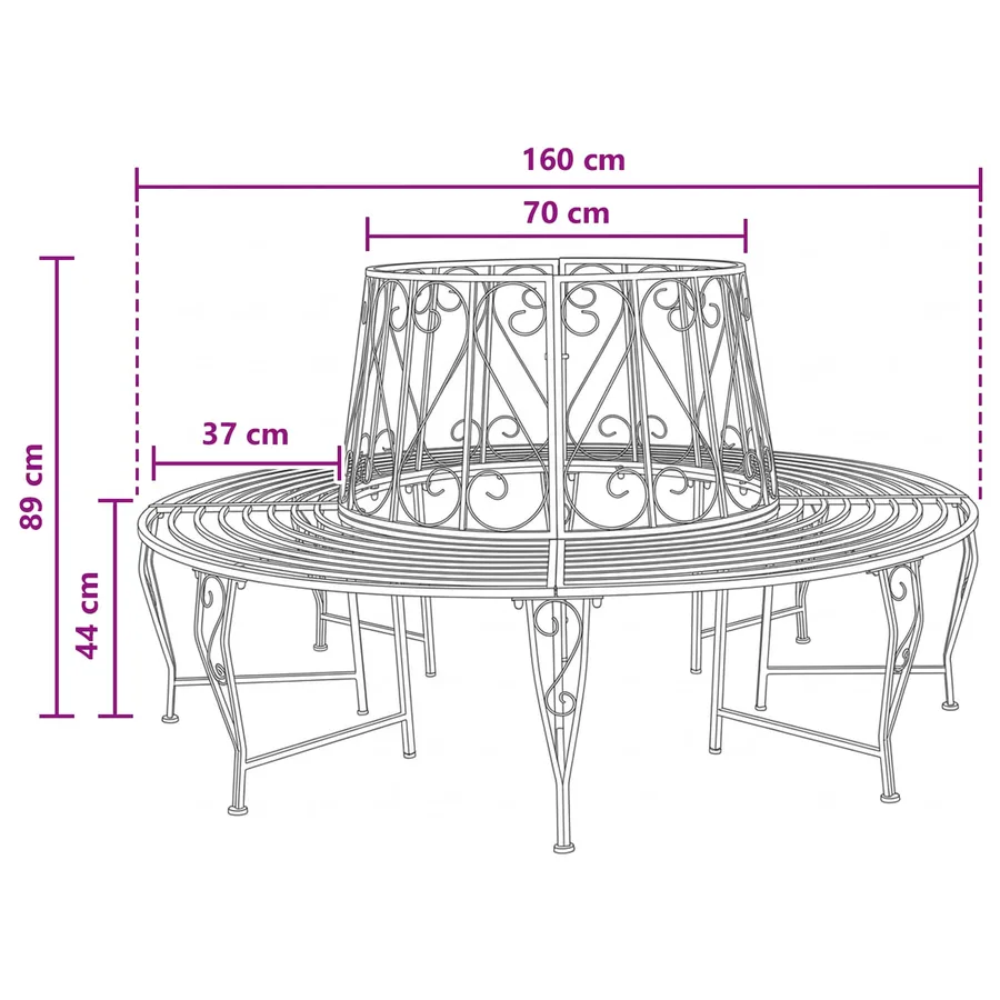 Banc d'Arbre Ø 160 x 89 cm Acier Noir Rond - 6