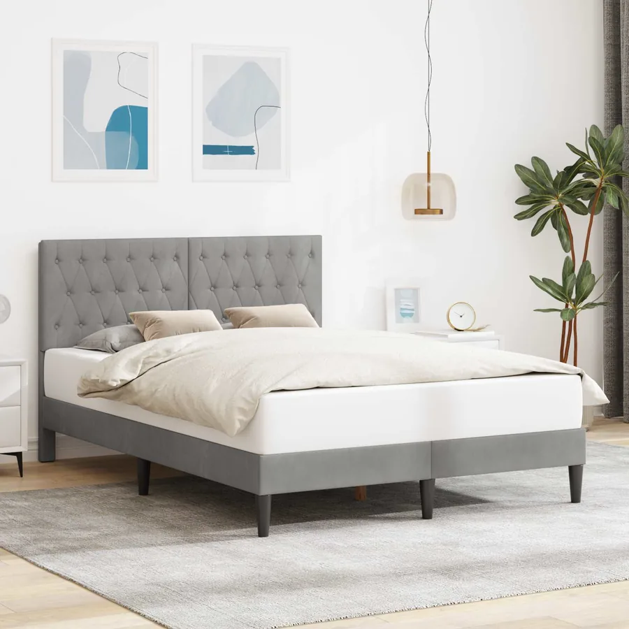 Cadre de lit avec tête de lit Gris clair 120 x 190 cm Velours