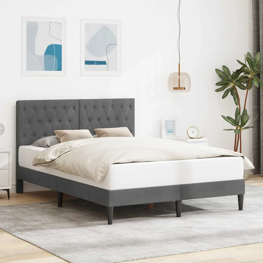 Cadre de lit avec tête de lit Gris foncé 140 x 200 cm Velours