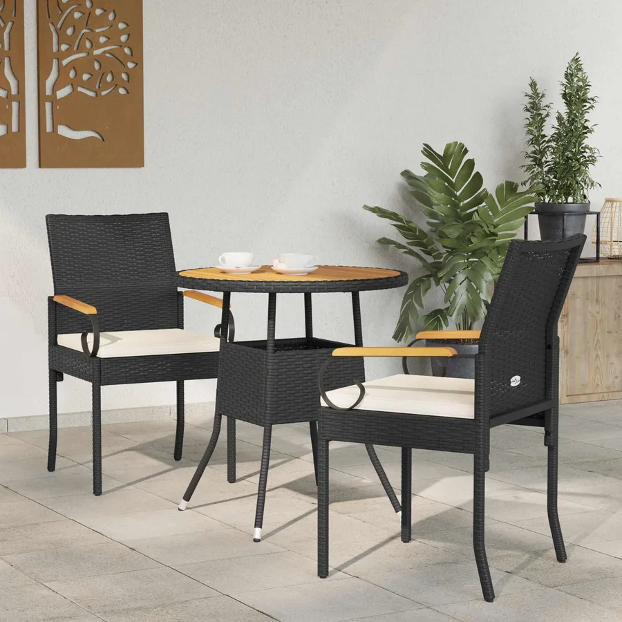 Chaises de jardin 2 pcs Noir et turquoise Poly Rattan et Acacia - 17