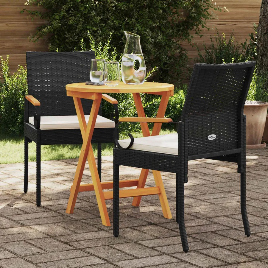 Chaises de jardin 2 pcs Noir et turquoise Poly Rattan et Acacia - 19