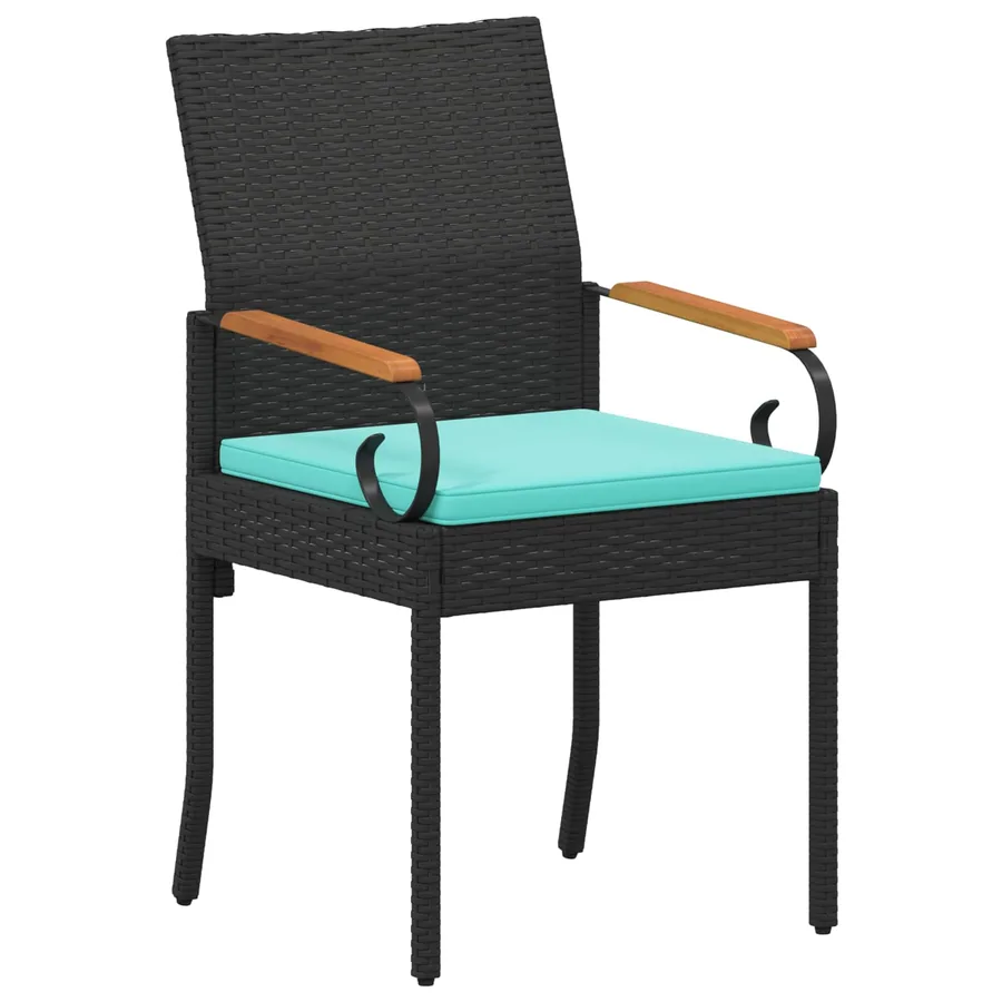 Chaises de jardin 2 pcs Noir et turquoise Poly Rattan et Acacia - 4